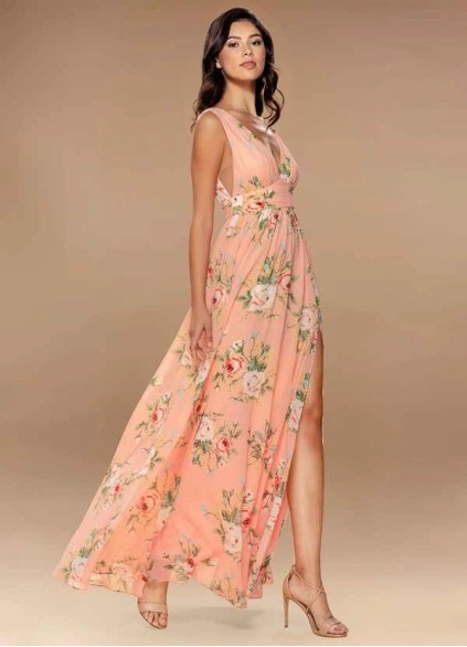 Blush Mark Versailles Blush Floral Print Floral Print Chiffon Maxi Dress