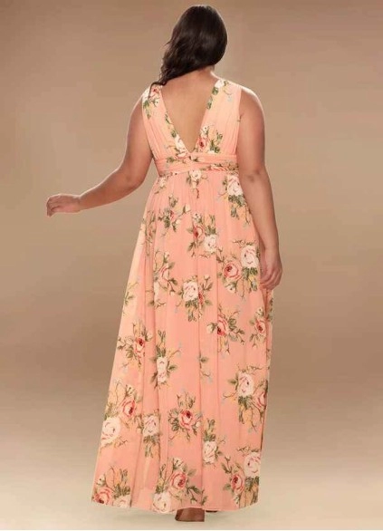 Blush Mark Versailles Blush Floral Print Floral Print Chiffon Maxi Dress