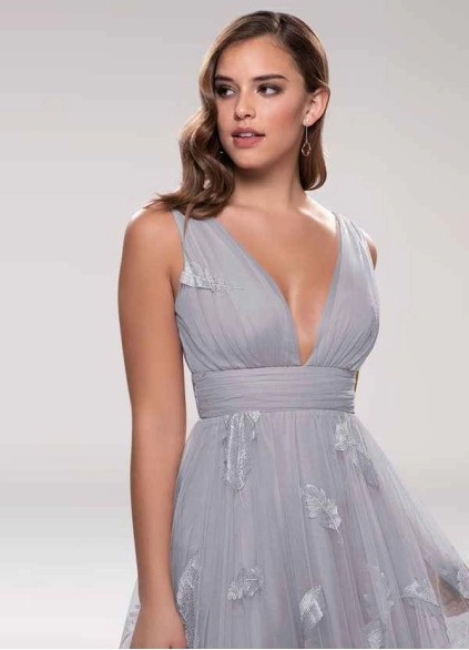 Blush Mark Lost In Paradise Grey Embroidery Tulle Maxi Dress