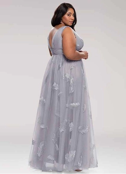 Blush Mark Lost In Paradise Grey Embroidery Tulle Maxi Dress
