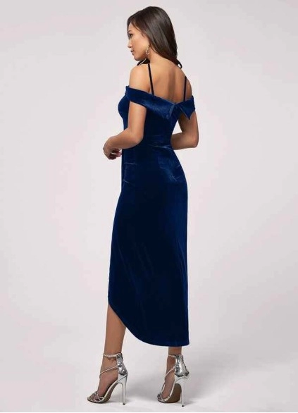 Blush Mark Sweet Desire Navy Blue Velvet Midi Dress