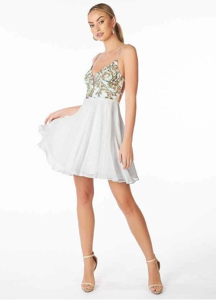 AZ Occasions Mini Embroidered Lace and Chiffon Skirt Dress