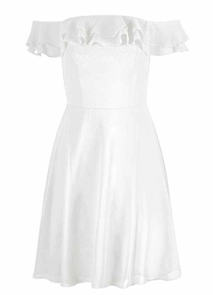 AZ Occasions Mini Chiffon Dress with Off the Shoulder Sleeves