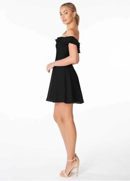 AZ Occasions Mini Chiffon Dress with Off the Shoulder Sleeves