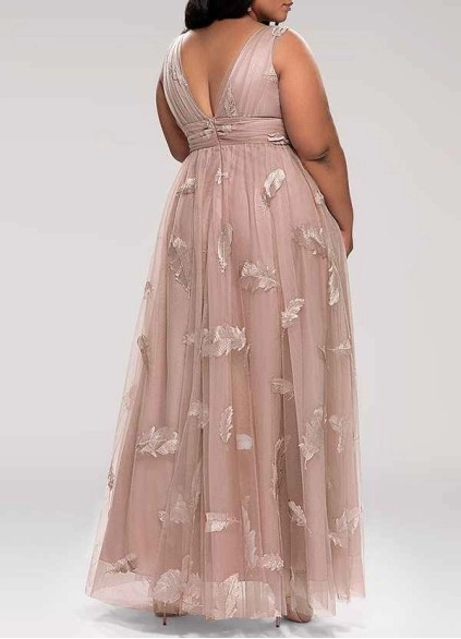 AZ Occasions Lost In Paradise Blush Embroidery Tulle Maxi Dress