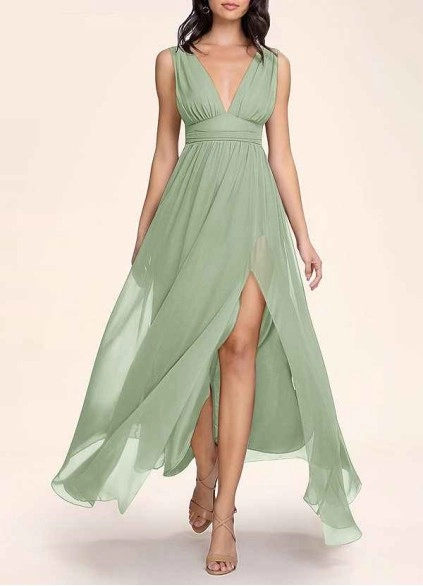 AZ Occasions Dancing Queen Dusty Sage Chiffon Maxi Dress