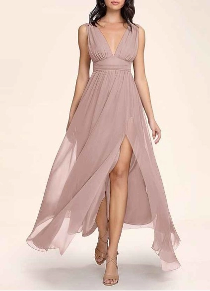 AZ Occasions Dancing Queen Dusty Rose Chiffon Maxi Dress