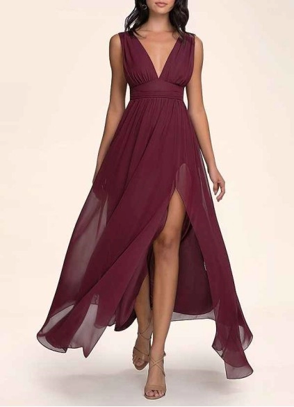 AZ Occasions Dancing Queen Cabernet Chiffon Maxi Dress