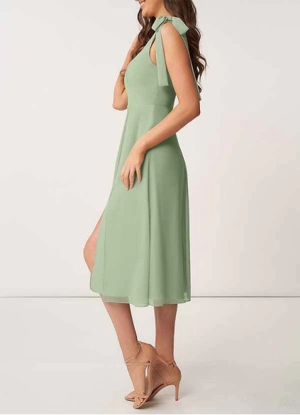 AZ Occasions Bow Tie Chiffon Midi Dress With Slit
