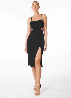 AZ Occasions Midi Stretch Crepe Dress with Side Cutouts and Slit