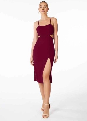 AZ Occasions Midi Stretch Crepe Dress with Side Cutouts and Slit