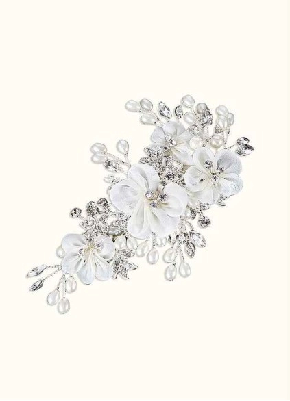 White Floral And Pearl Hairpins