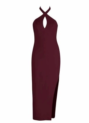 AZ Occasions Stretch Crepe Dress with Keyhole Halter Neckline